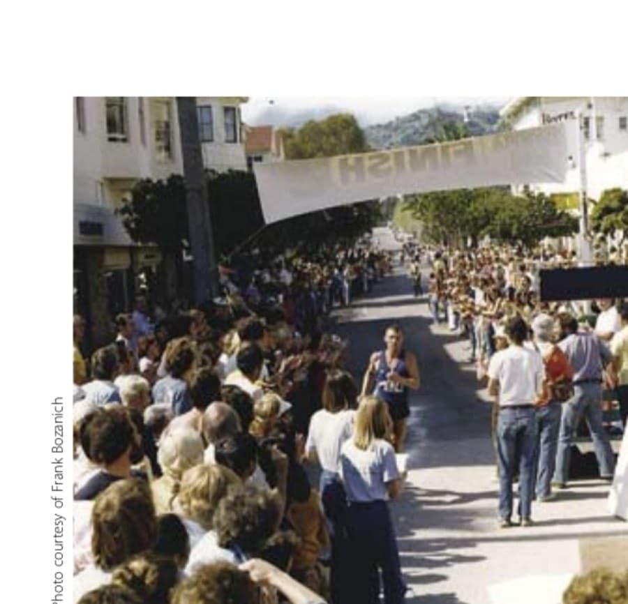 In between his ultras, Frank Bozanich ran several marathons and is shown here finishing second in the Catalina Marathon in March 1979. He won the inaugural running the year before.