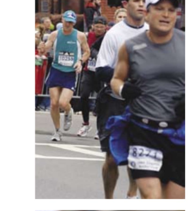 Center: The author pulls onto Boylston Avenue, with Peter coming off Hereford right behind him. Peter catches him, and the two new friends finish Boston side-by-side.