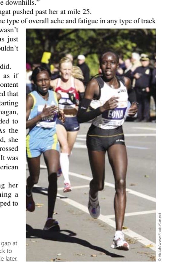 Kiplagat and Keitany open a gap at mile 25, but Flanagan fights back to overtake Keitany less than a mile later.