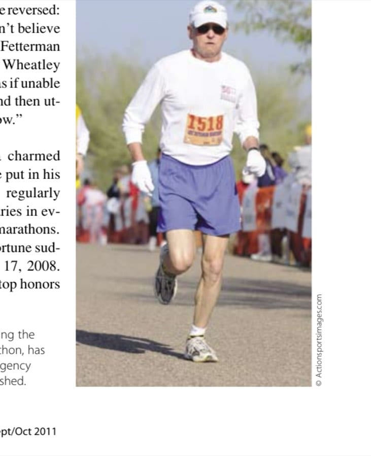 Tom Fetterman, shown running the 2008 Lost Dutchman Half Marathon, has recovered from a medical emergency suffered only hours after he finished.