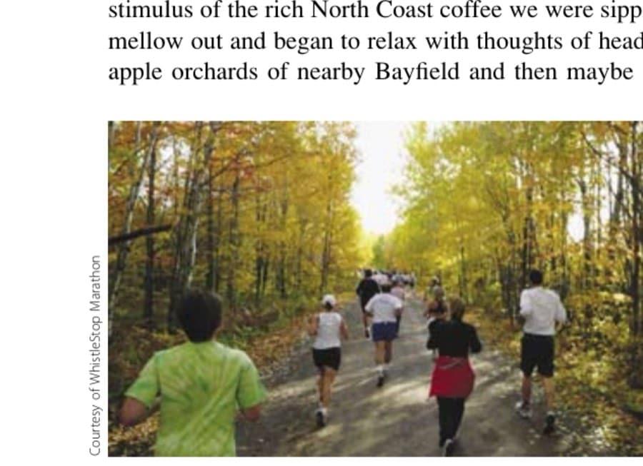 This "rails to trails" marathon course goes due east and straight into Ashland, Wisconsin, for over 20 miles—and most of them under this canopy of fall colors.
