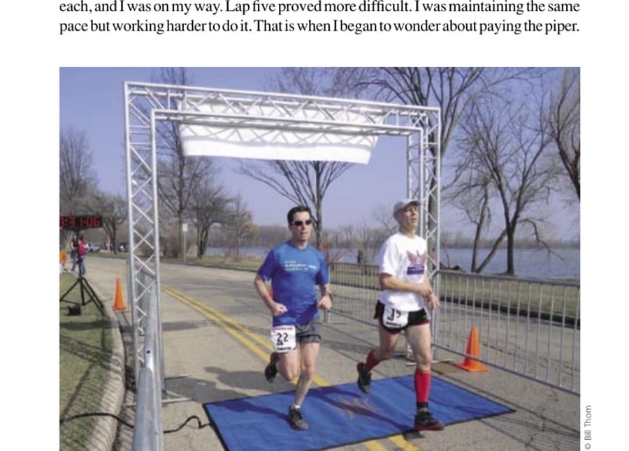 Bob Pokorny (left) and Dan Horvath (right) finish the Mad City 100K in April 2011.