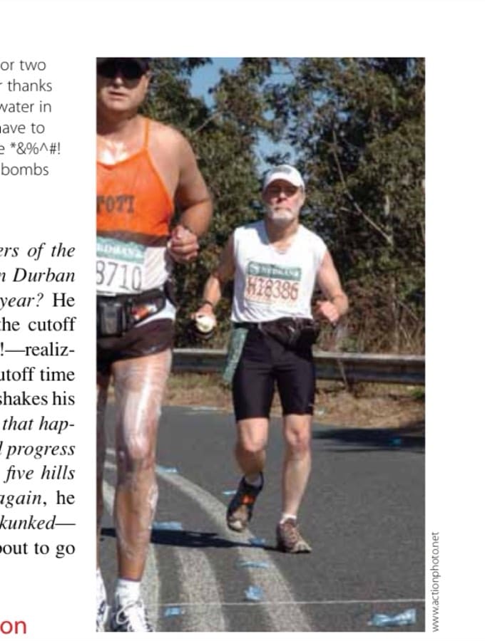 Just past an aid station one or two hills into the course, the author thanks his lucky stars that he still has water in his canteen and does not yet have to gnaw his way into one of those *&%^#! sachets (those detonated blue bombs beneath his feet).