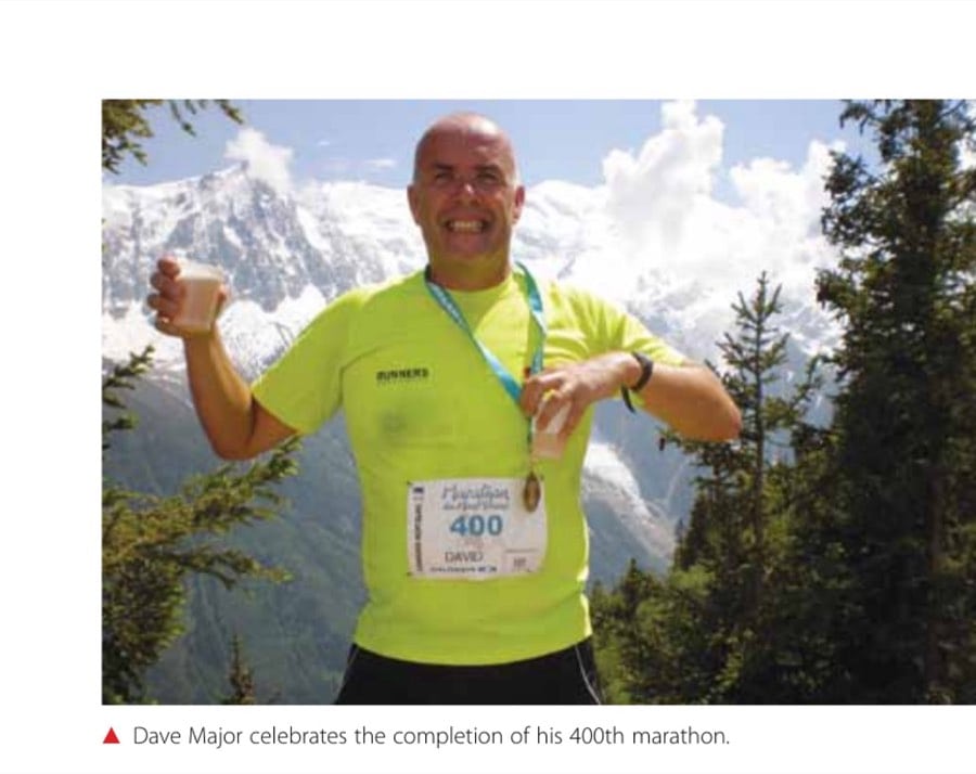 Why Do People Run 100 Marathons? 11 Dave Major celebrates the completion of his 400th marathon.