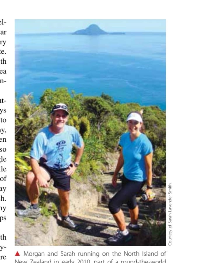 Morgan and Sarah running on the North Island of New Zealand in early 2010, part of a round-the-world journey they took with their kids.