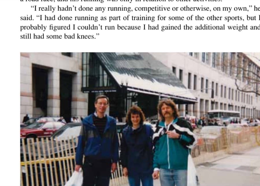Don Conradi, far right, and his sister, Ellen, and brother-in-law, Fred, stand outside the expo at the Hynes Convention Center on Boylston Street, located a few blocks from the finish line of the Boston Marathon.