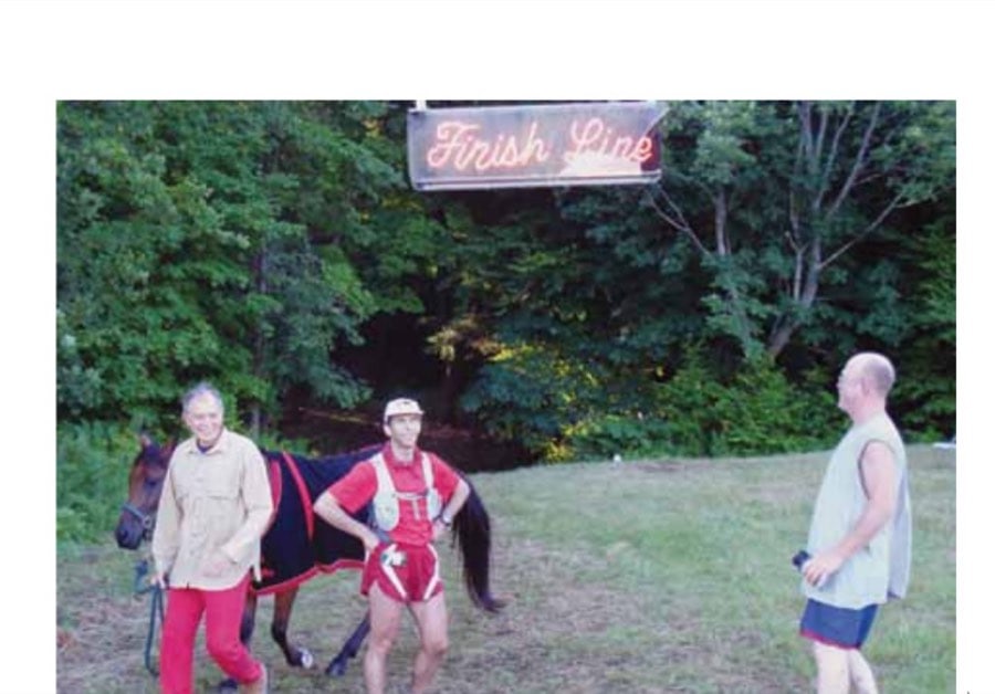 The Glam Circuit 19 Vermont finish line. Guido, Randy, and an unidentified horse and rider.