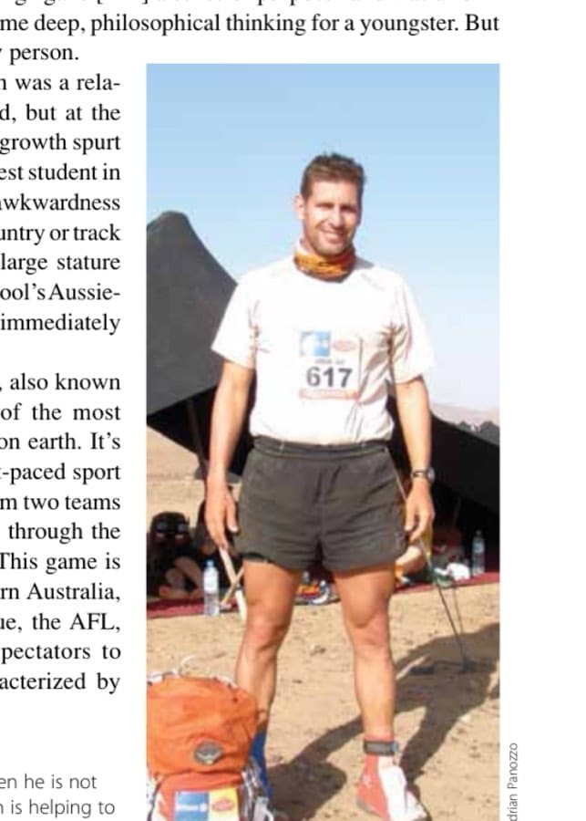 Sahara Grit 28 Big man with a big heart: When he is not running across the desert, Adrian is helping to improve the lives of Australia's disadvantaged.