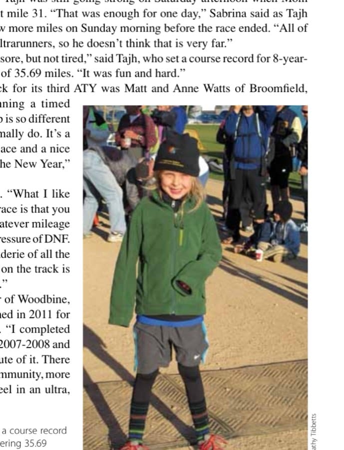 Tajh Redden set a course record for 8-year-olds, covering 35.69 miles on the 24-hour race.