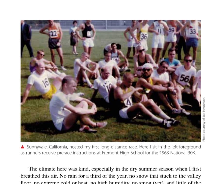 Sunnyvale, California, hosted my first long-distance race. Here I sit in the left foreground as runners receive prerace instructions at Fremont High School for the 1963 National 30K.