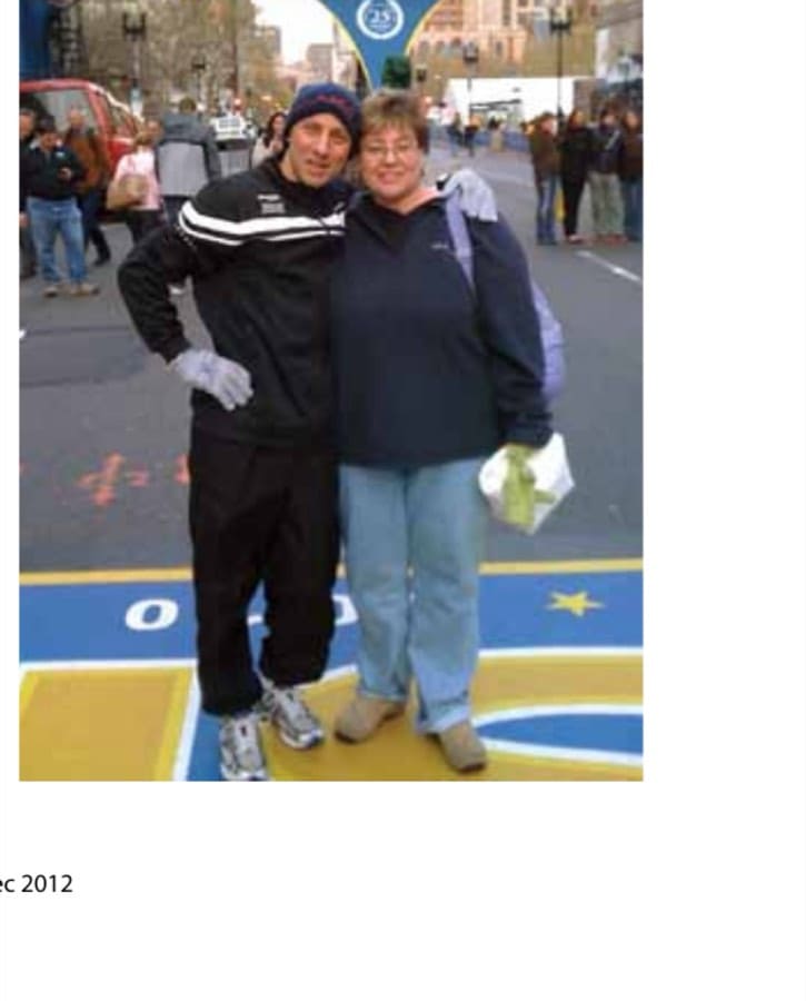My Most Unforgettable Marathon (Vol. 16, No. 6) 8 The author and his wife, Bee, at the Boston Marathon finish line a day before the race.