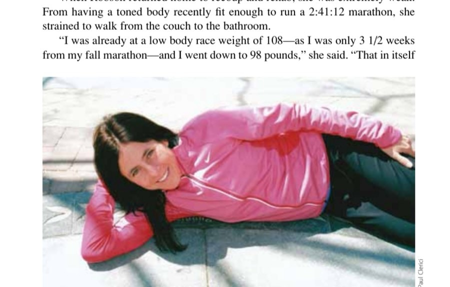 As the 2010 women's masters champion, Denise Robson has her name, country, and time (visible below her right elbow) etched in stone at the Boston Marathon Centennial Monument at Copley Square. She is shown here in 2012 when the Canadian ran Boston after an 18-month break from racing due to her health issues.