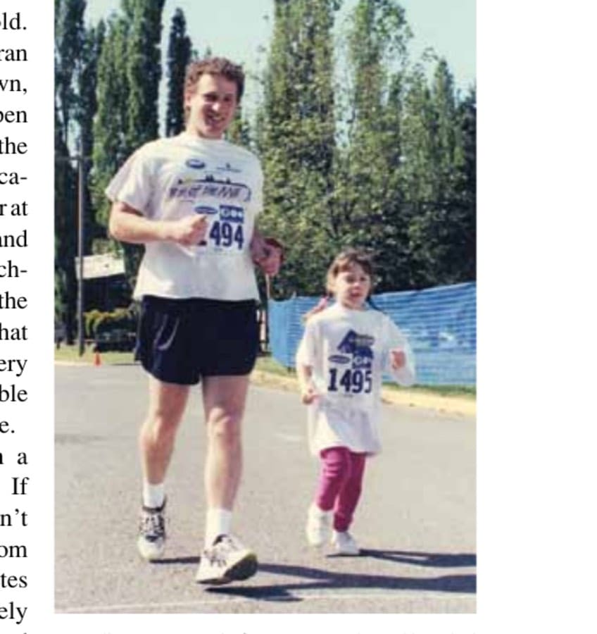 Following in Dad's footsteps: Kayla and her dad at the Daddy and Me Run.