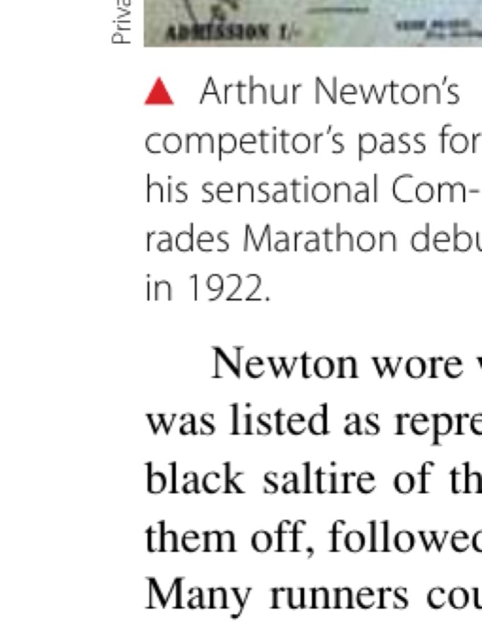 Arthur Newton's competitor's pass for his sensational Comrades Marathon debut in 1922.