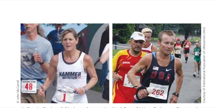 Connie Gardner (left), shown here at the NorthCoast 24-Hour Endurance Run, set the American women's 24-hour record at the 2012 IAU World Championship. Mike Morton (right) won the 2012 IAU World Championship and also set the new American men's record.