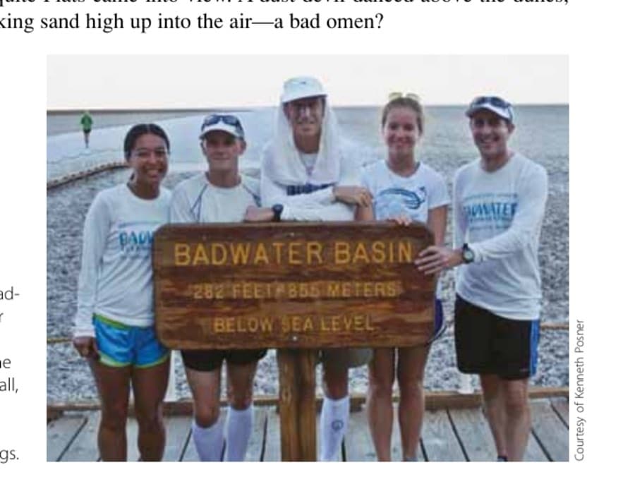 Standing in Badwater Basin, prior to the start, from left to right, Elaine Acosta, Dennis Ball, Kenneth Posner, Emeline Posner, and Todd Jennings.