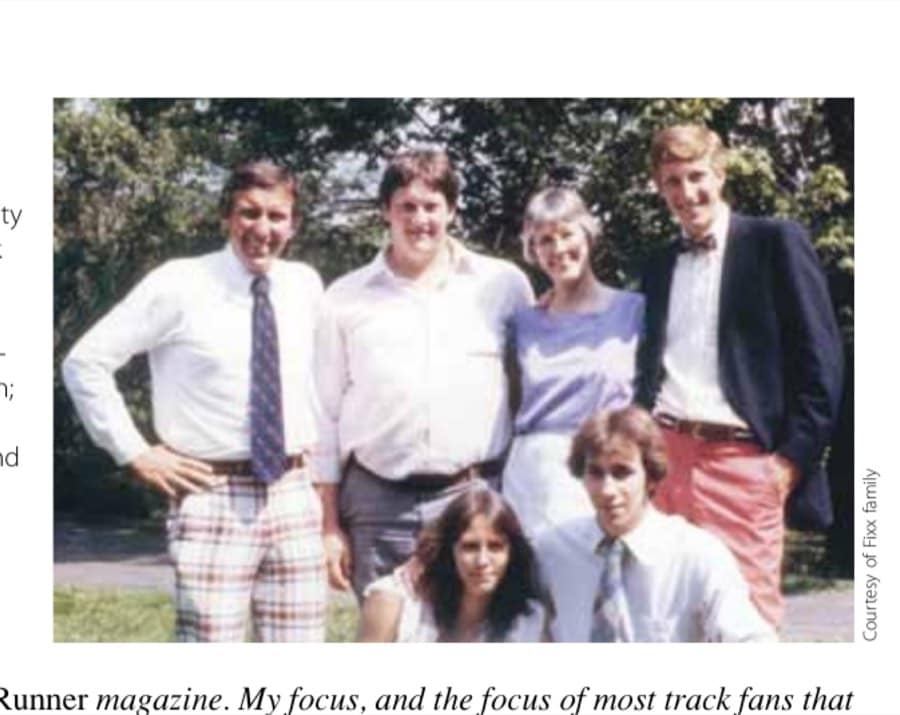 The Death Of Jim Fixx 10 The Fixx family at John's commencement from Wesleyan University in May 1983: back row, left to right: Jim Fixx, son Paul, ex-wife Mary Durling, and son John; kneeling in front: daughter Betsy and son Stephen.