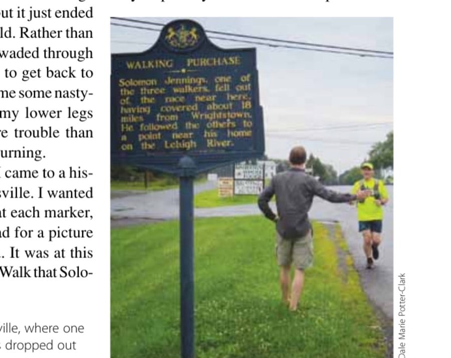 Following My Grandfather's Footsteps 30 The marker at Ottsville, where one of the original runners dropped out after 18 miles.