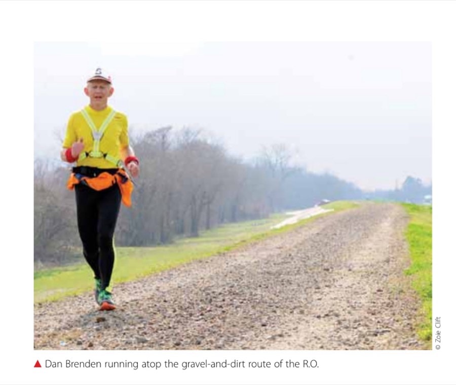 Dan Brenden running atop the gravel-and-dirt route of the R.O.