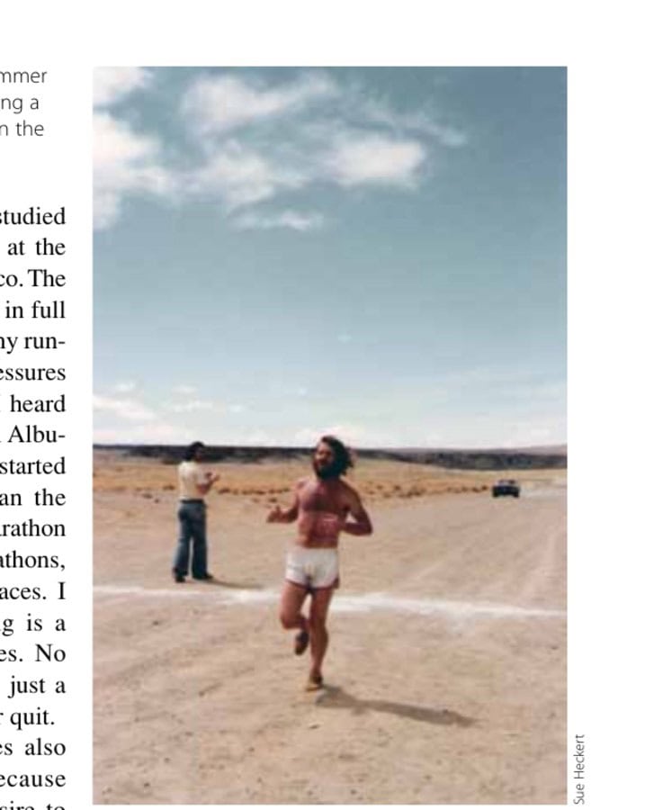 A much younger and slimmer version of the author finishing a marathon in Albuquerque in the late 1970s.