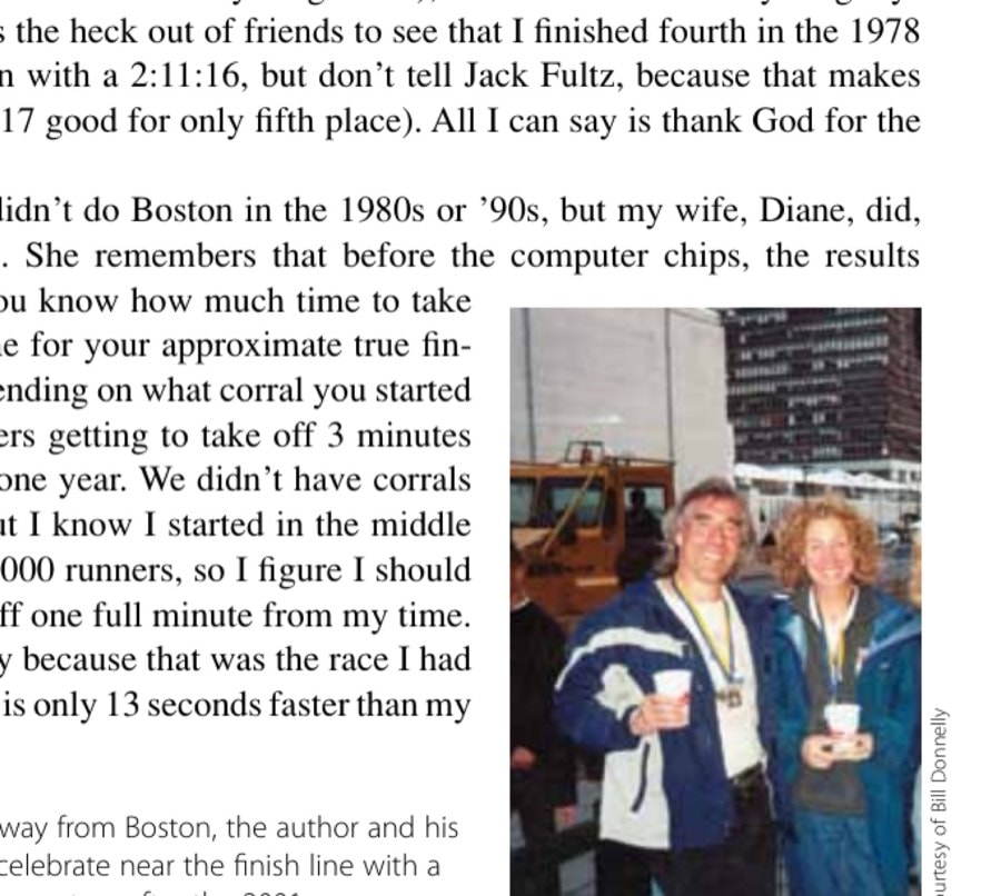 Love That Dirty Water 12 After 22 years away from Boston, the author and his future wife, Diane, celebrate near the finish line with a barley-malt beverage or two after the 2001 race.