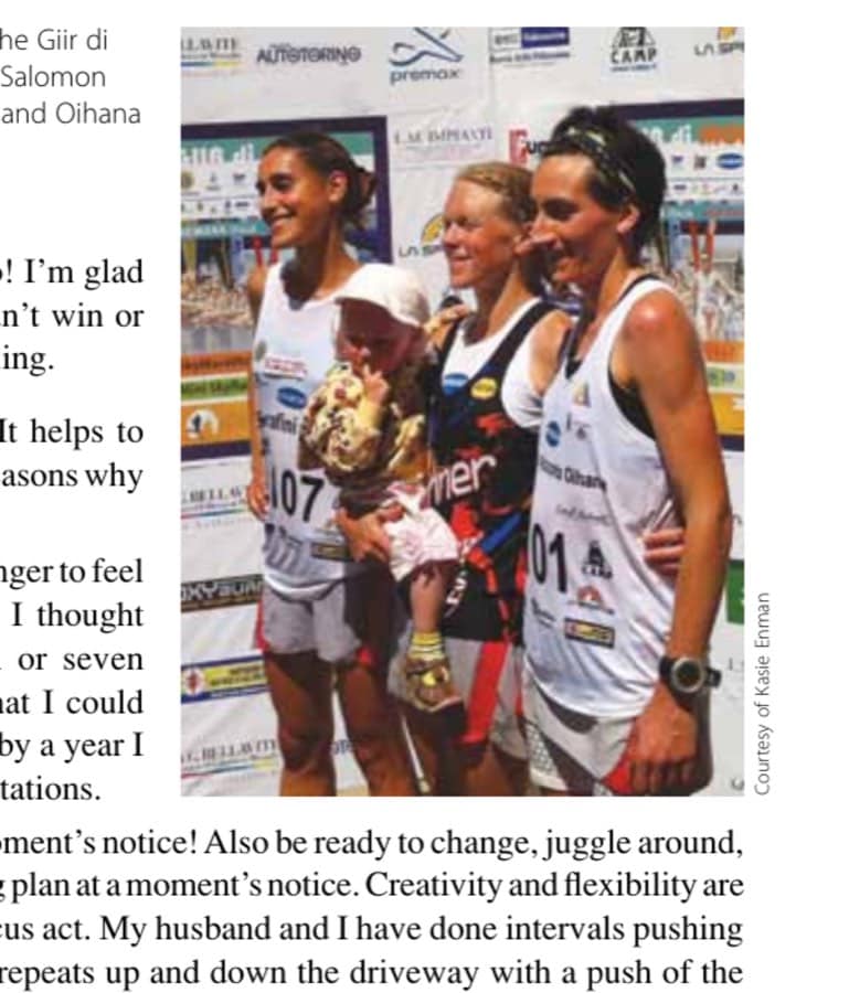 Pregnancy And Beyond 12 On the podium (center) at the Giir di Mont SkyRace with two of my Salomon teammates, Silvia Serafini (left) and Oihana Kortazar (right).