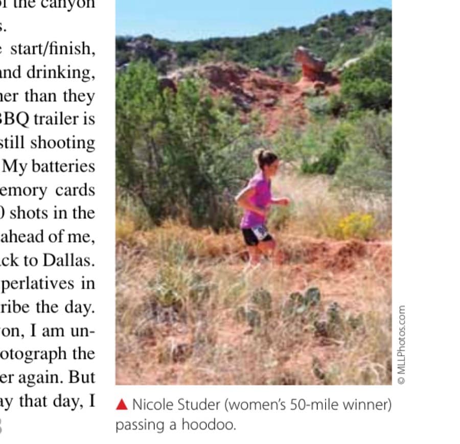 Nicole Studer (women's 50-mile winner) passing a hoodoo.