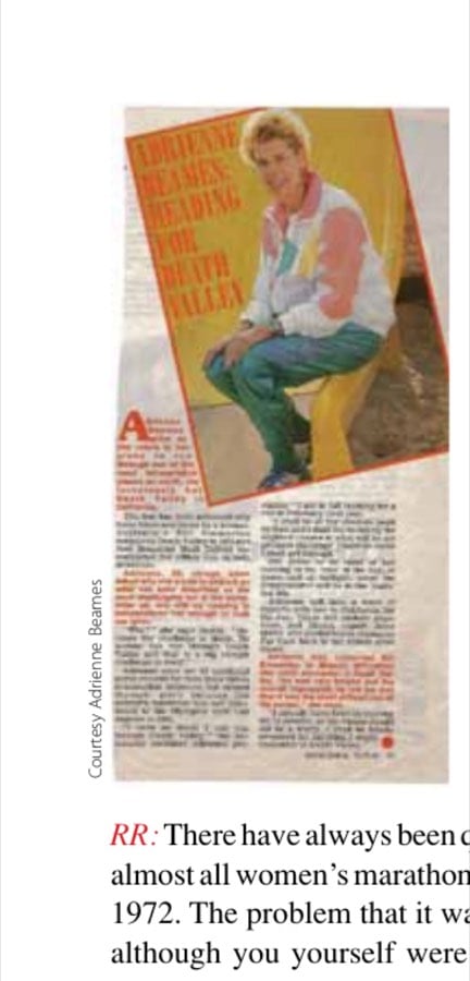 Coverage in an Australian magazine for Adrienne Beames at age 47, running 100 miles a week to prepare for the Badwater Ultramarathon.