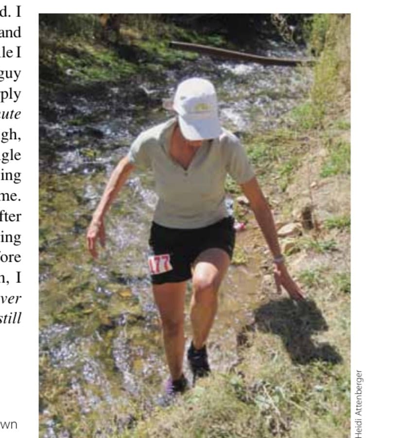 My Most Unforgettable Ultramarathon (Vol. 18, No. 3) 12 Midday, the author cools down in a creek.