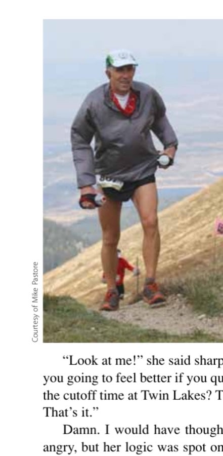 The author climbing up to Hope Pass Summit, the highest point (12,600 feet) on the Leadville course.