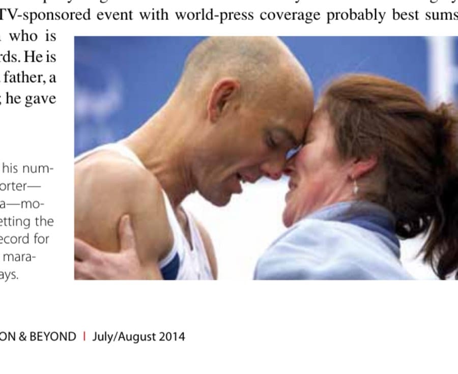 Steve with his number one supporter—his wife, Teresa—moments after setting the initial world record for the fastest 10 marathons in 10 days.