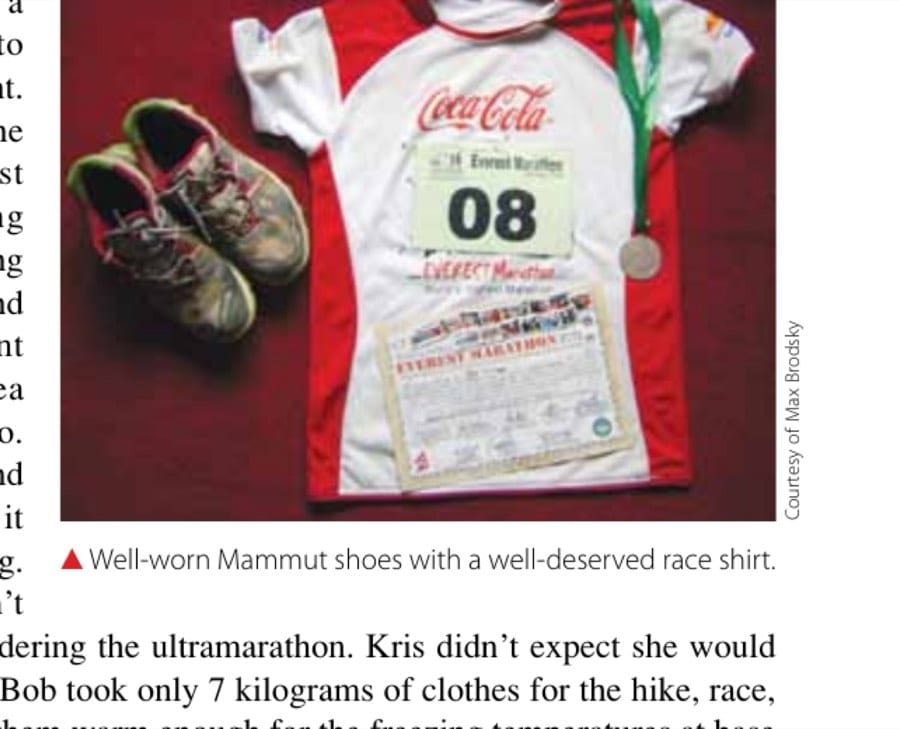 Well-worn Mammut shoes with a well-deserved race shirt.