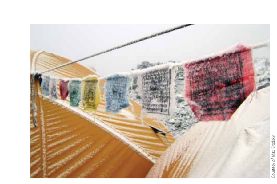 Frozen prayer flags at Everest Base Camp.