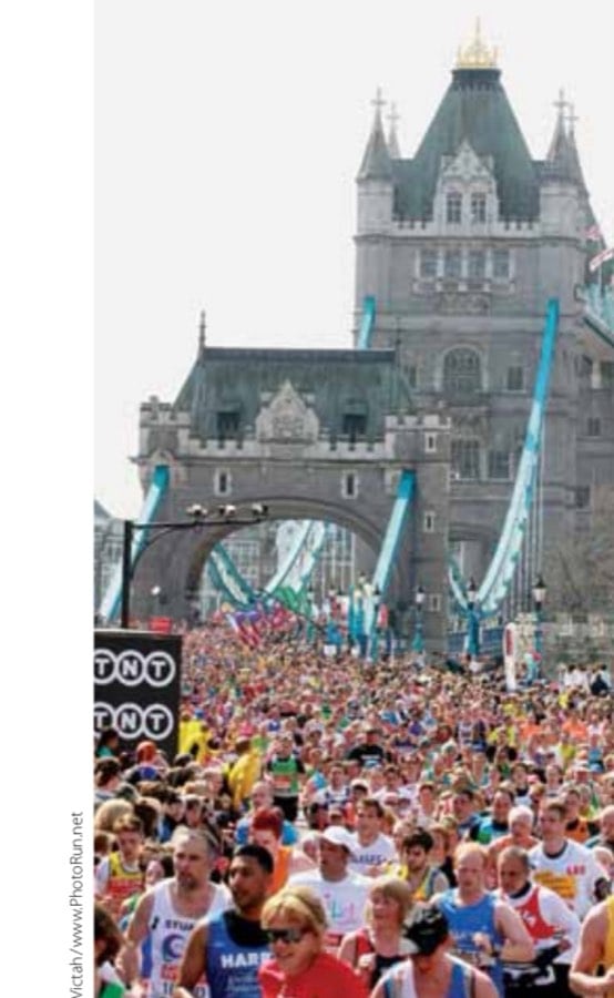 Running on London's Tower Bridge adds extra excitement to the marathon.