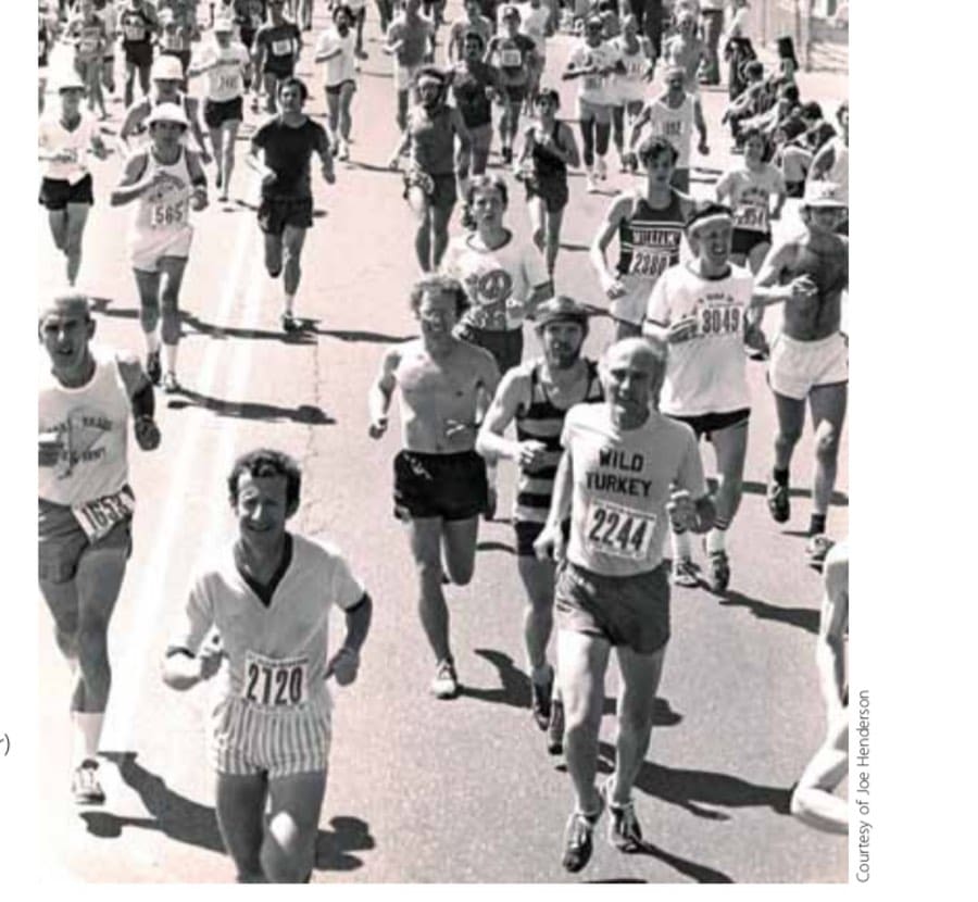 Going Far, Part 12 5 I wasn't a Boston bandit, but I ran shirtless (front center) on another warm April marathon day there.