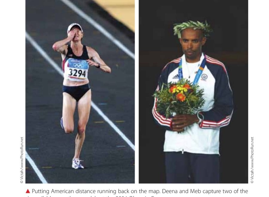 Putting American distance running back on the map. Deena and Meb capture two of the six available marathon medals at the 2004 Olympic Games.