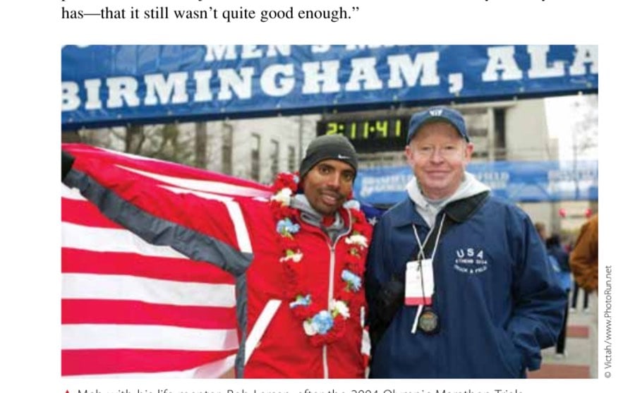 Meb with his life mentor, Bob Larsen, after the 2004 Olympic Marathon Trials.