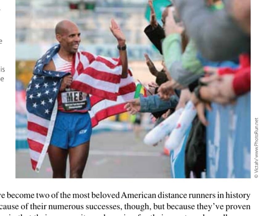 As a precursor of great things to come in Boston three months later, Meb celebrates his victory at the 2014 USA Half Marathon Championships in Houston, Texas.