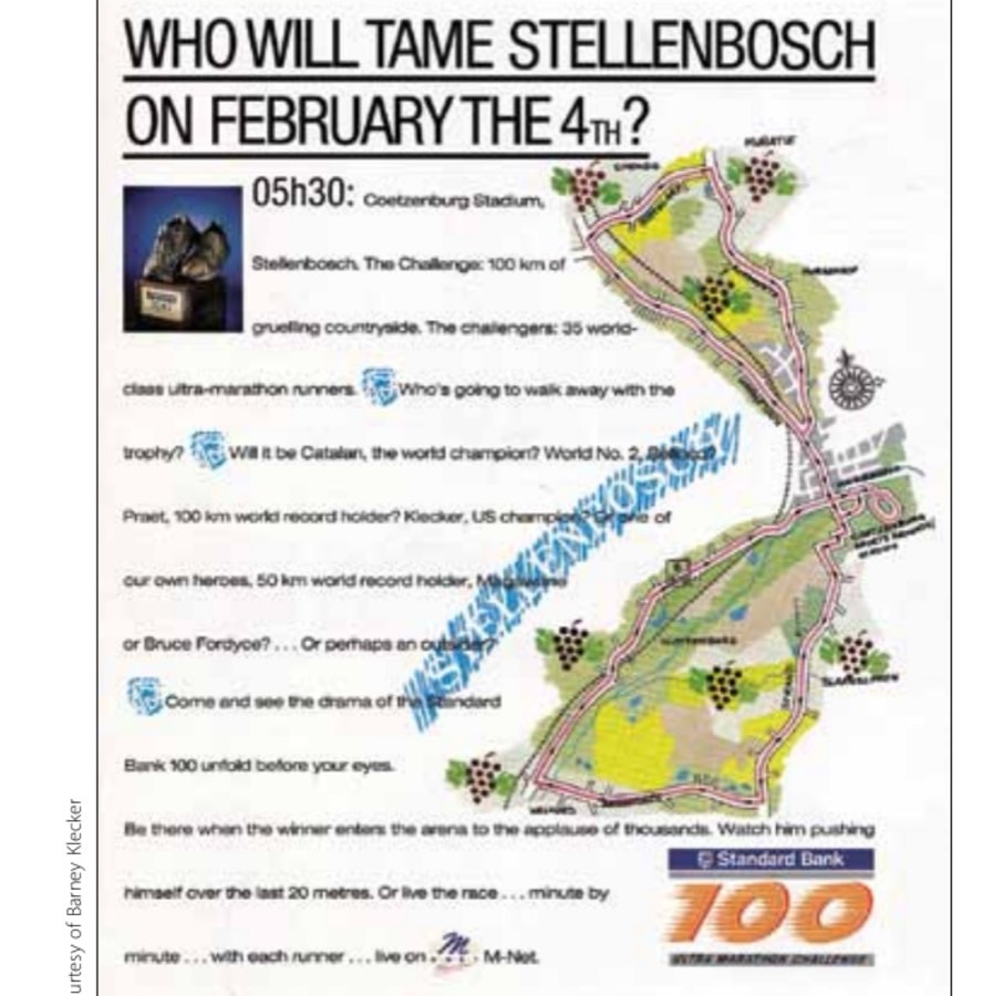The Spy Who Ran In From the Cold 10 Back page of the South African publicity brochure, depicting the racecourse, given to all participants in the "Ultra Marathon Challenge." Although 35 world-class runners were supposed to race, only 30 actually started.