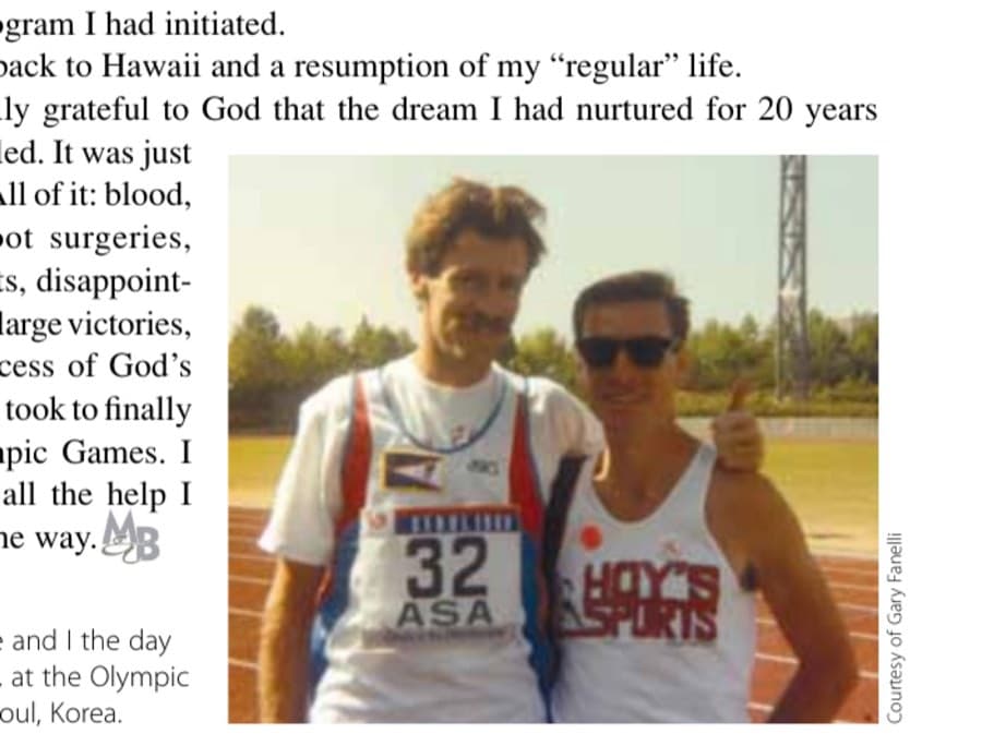 My brother Mike and I the day after the marathon, at the Olympic practice track in Seoul, Korea.
