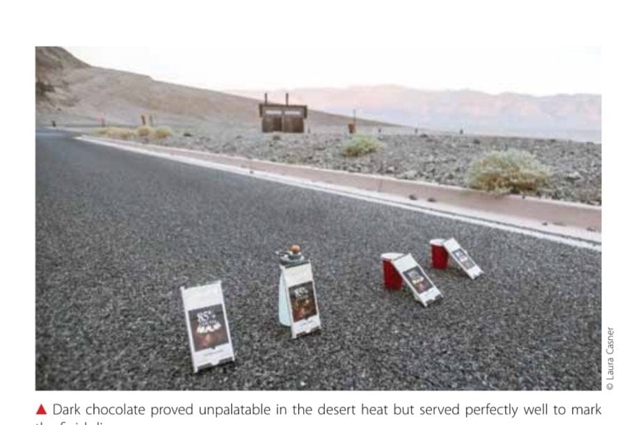 Running The 292-Mile Badwater Double 18 Dark chocolate proved unpalatable in the desert heat but served perfectly well to mark the finish line.