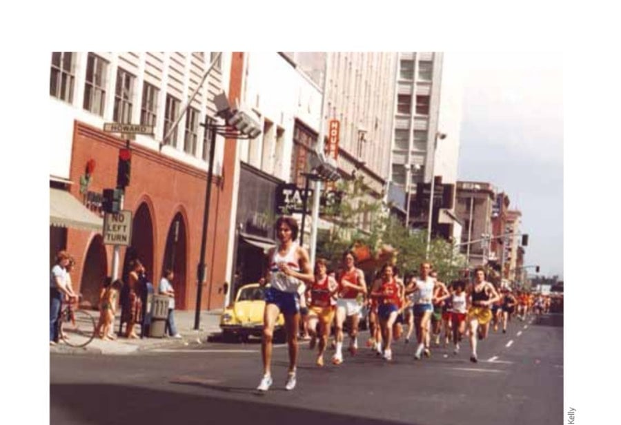 Don Kardong leads the pack in the inaugural running of the Lilac Bloomsday Run, in 1977.