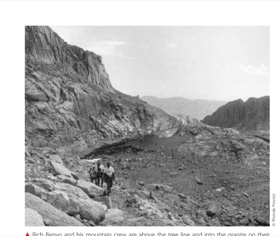 Rich Benyo and his mountain crew are above the tree line and into the granite on their plodding way to the peak of Mt. Whitney during the 1989 out-and-back.