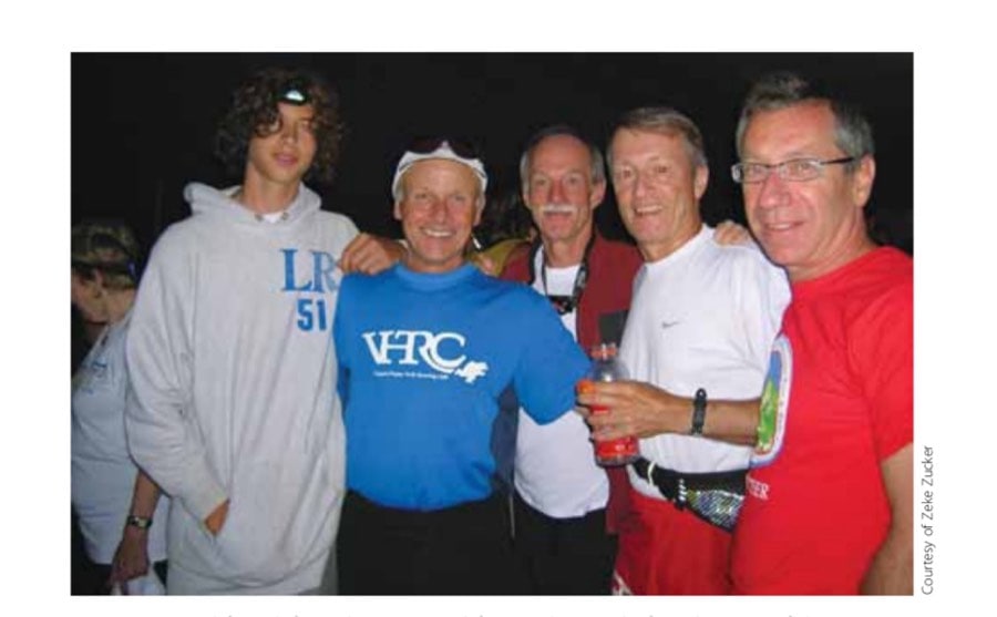 My Most Unforgettable Pacing 19 Gary (second from left) and me (second from right) just before the start of the Vermont 100 three weeks after Western States.