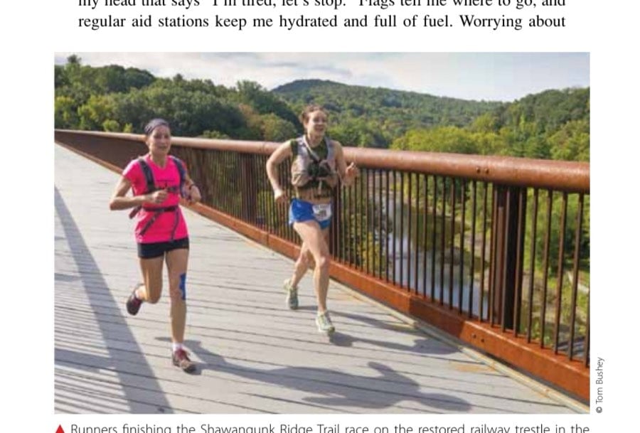 Running The Shawangunk Ridge Trail 17 Runners finishing the Shawangunk Ridge Trail race on the restored railway trestle in the town of Rosendale, New York.