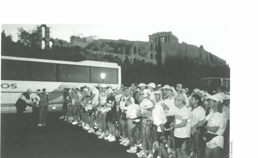 The race begins in Athens as dawn touches the Parthenon.