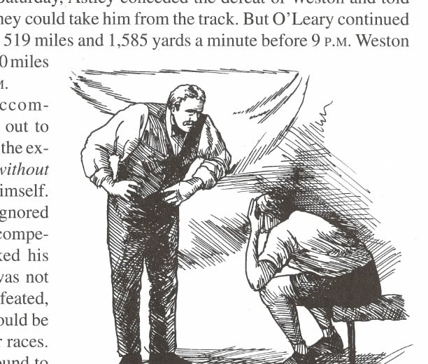 Sir John Astley urges Edward Payson Weston to return to the track.