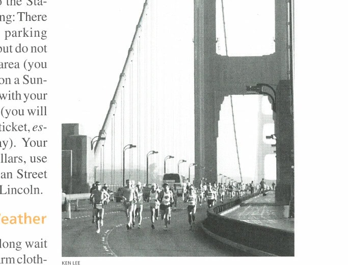 Runners crossing the Golden Gate Bridge at the start of the San Francisco Marathon. Photo by Ken Lee.