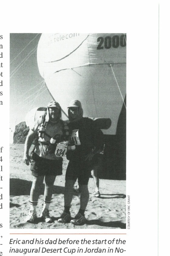 Eric and his dad before the start of the inaugural Desert Cup in Jordan in November 2000.