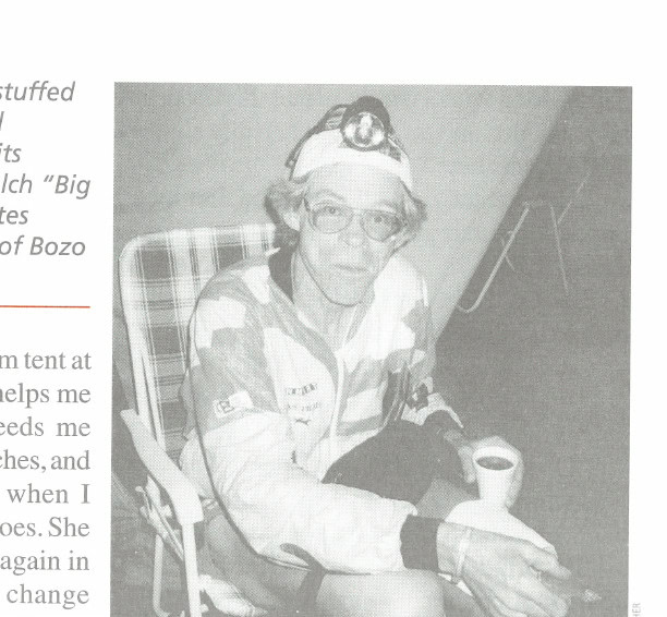 My Most Unforgettable Ultramarathon 16 Rich Limacher, food stuffed in mouth, coffee and sandwich in hands, sits inside the Grouse Gulch "Big Top" and contemplates applying for the job of Bozo the Clown.